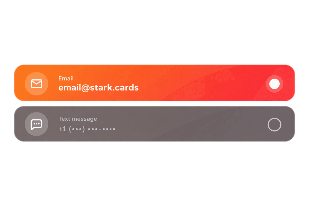 Verification method choice with Email selected and Text message left unselected