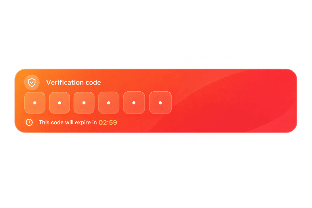 Verification code card with six digits and an expiry countdown