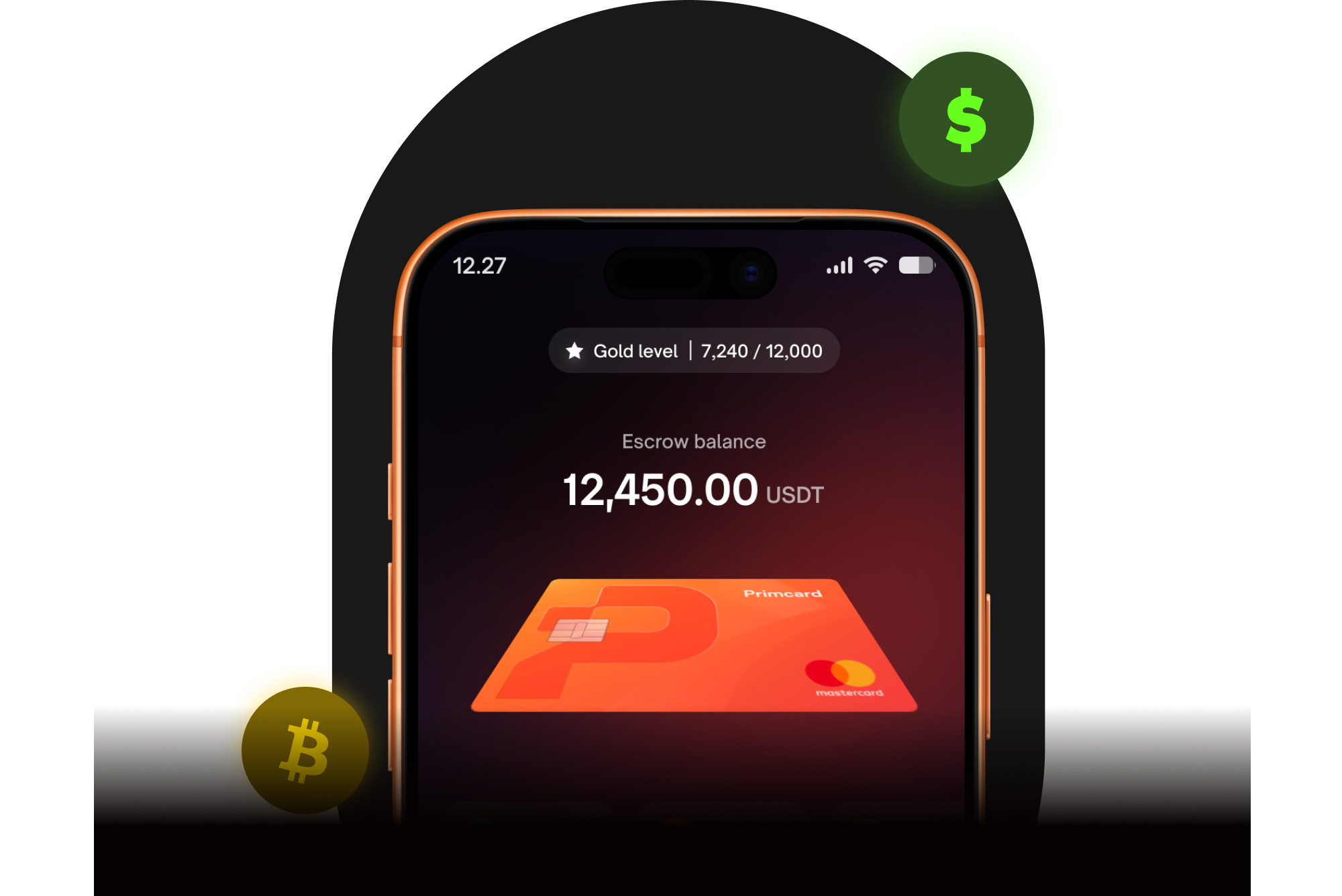 Phone showing a wallet balance and a Primcard ready to be added